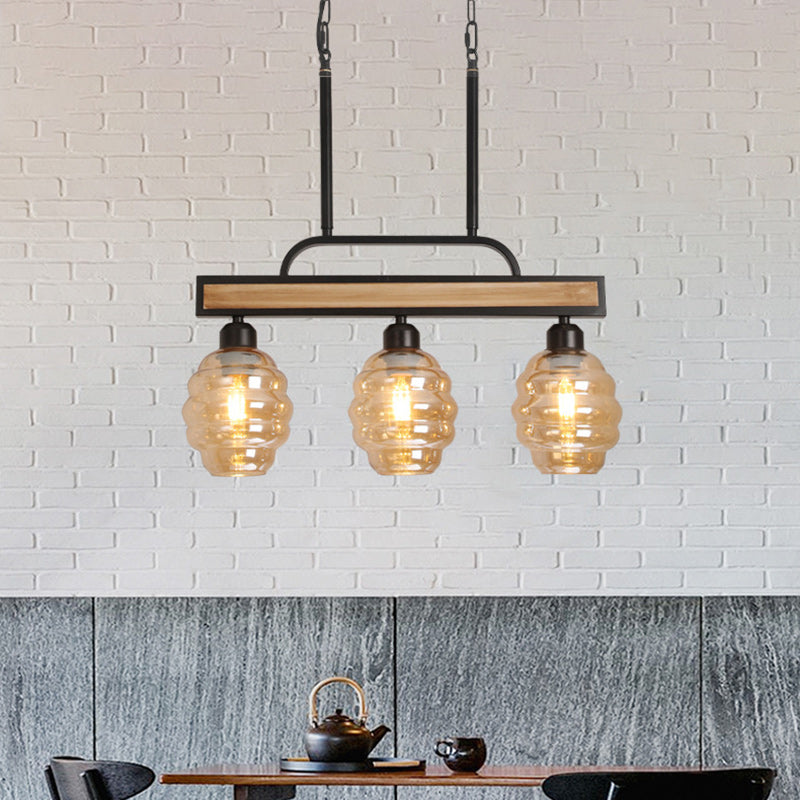 Iron Wood Glass Honey-Jar Island Chandelier