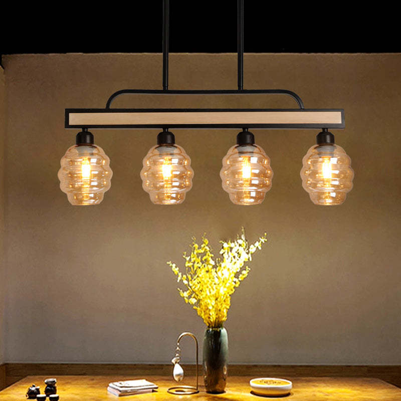 Iron Wood Glass Honey-Jar Island Chandelier