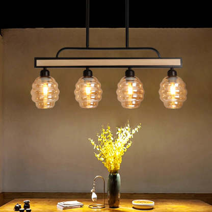 Iron Wood Glass Honey-Jar Island Chandelier