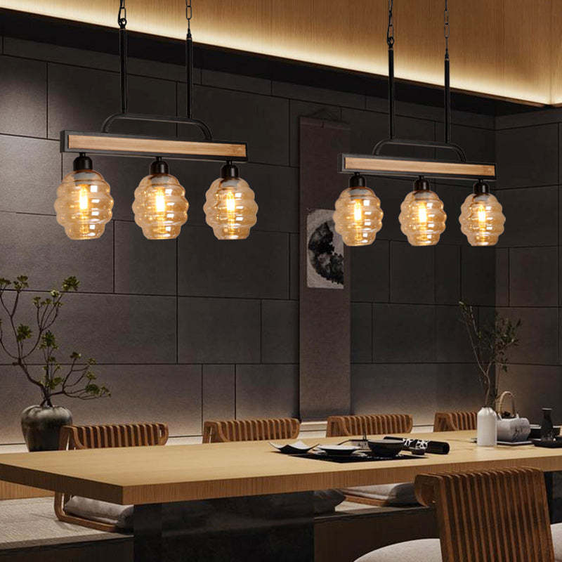 Iron Wood Glass Honey-Jar Island Chandelier