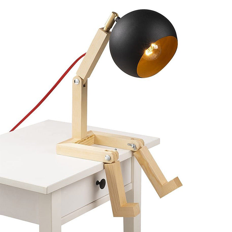 Nordic Wood Iron Wooden Man Table Lamp