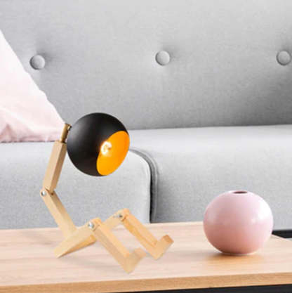 Nordic Wood Iron Wooden Man Table Lamp
