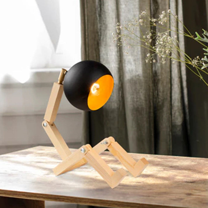 Nordic Wood Iron Wooden Man Table Lamp