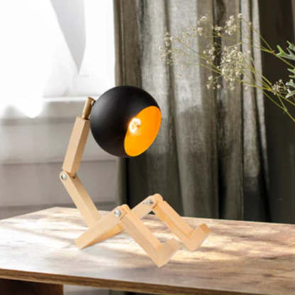 Nordic Wood Iron Wooden Man Table Lamp
