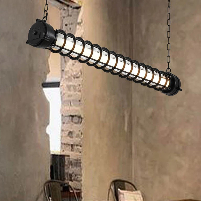 Industrial Iron Cylindrical LED Island Chandelier