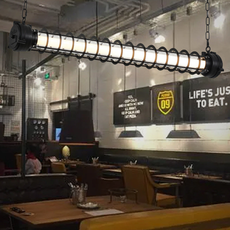 Industrial Iron Cylindrical LED Island Chandelier