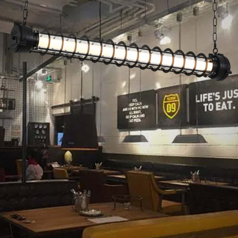 Industrial Iron Cylindrical LED Island Chandelier