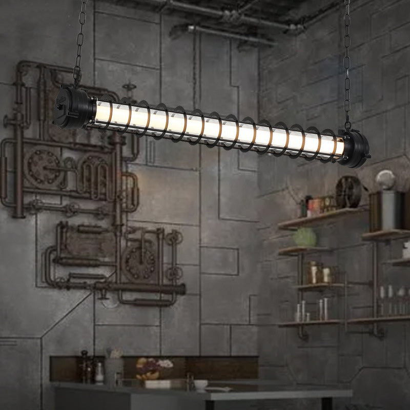 Industrial Iron Cylindrical LED Island Chandelier