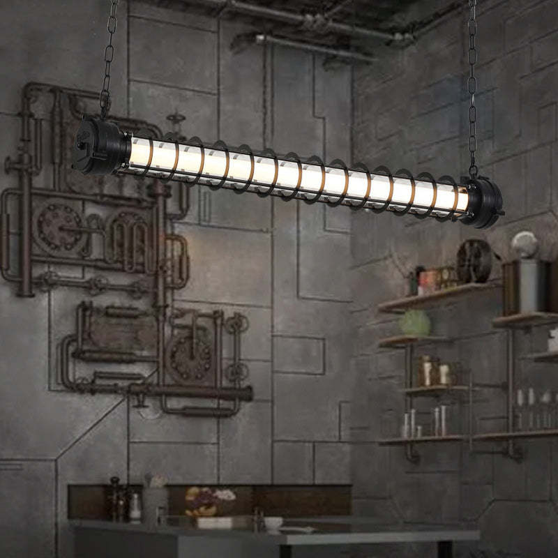Industrial Iron Cylindrical LED Island Chandelier