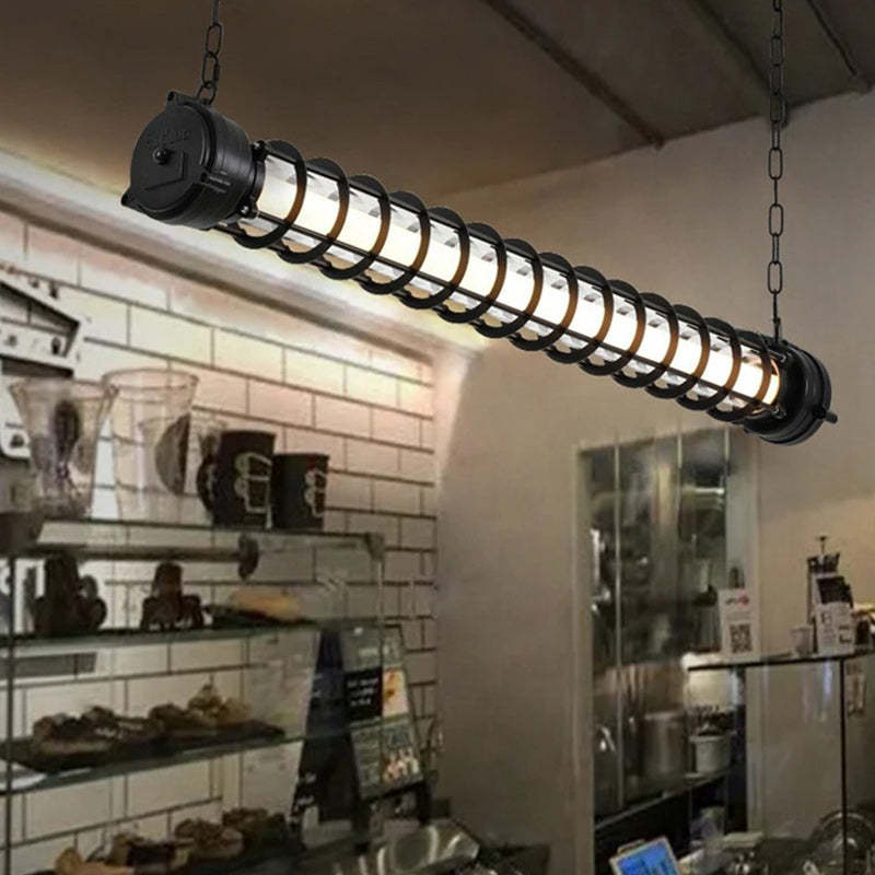 Industrial Iron Cylindrical LED Island Chandelier