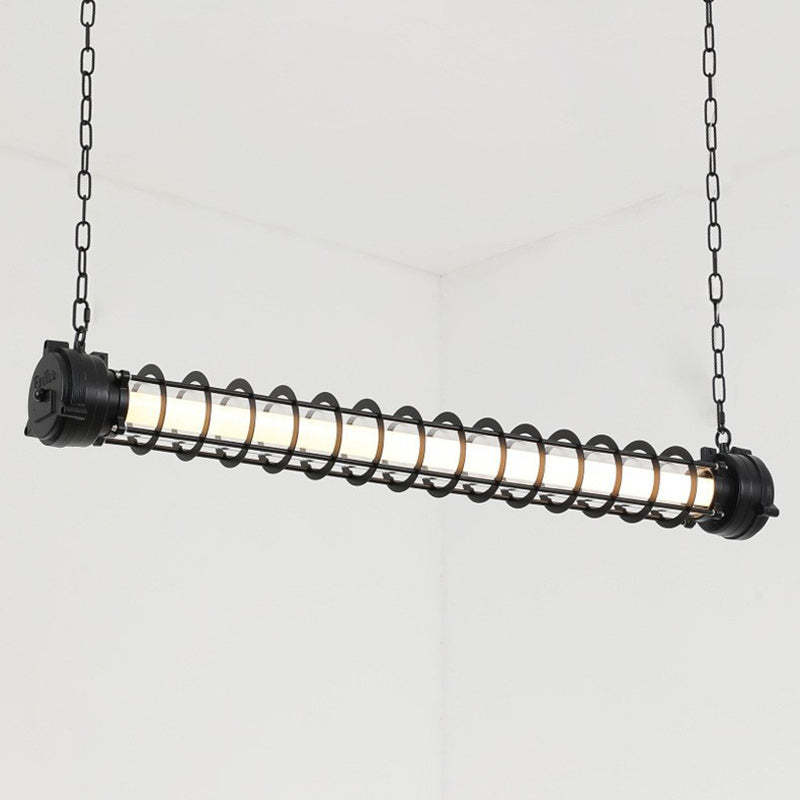 Industrial Iron Cylindrical LED Island Chandelier