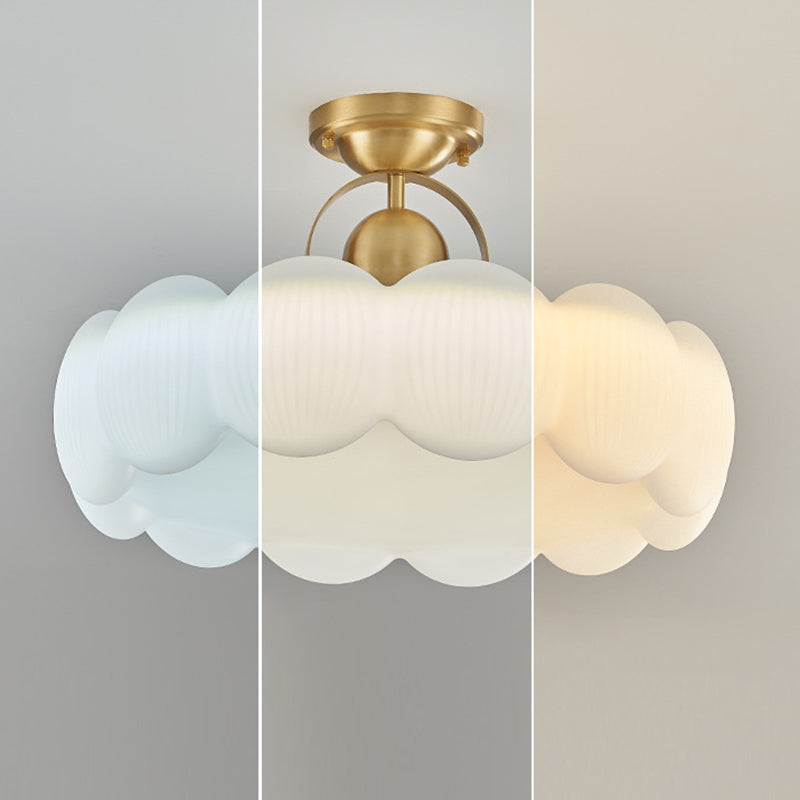 Mid-Century Copper Creamy Floral Ceiling Light
