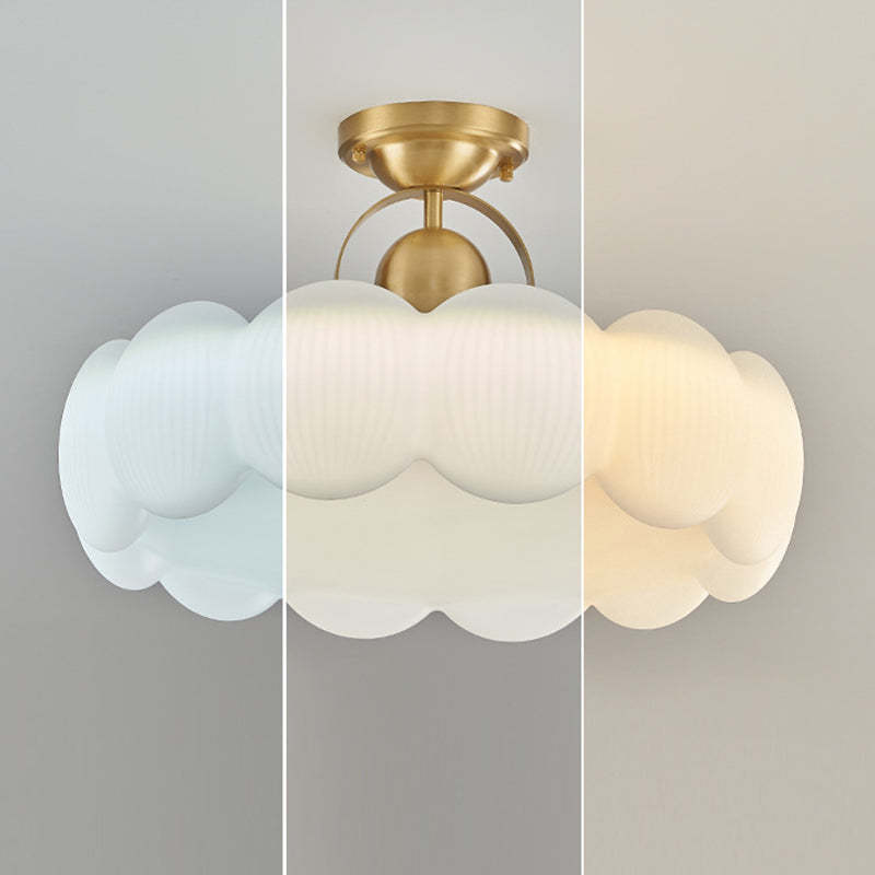 Mid-Century Copper Creamy Floral Ceiling Light