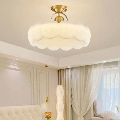 Mid-Century Copper Creamy Floral Ceiling Light