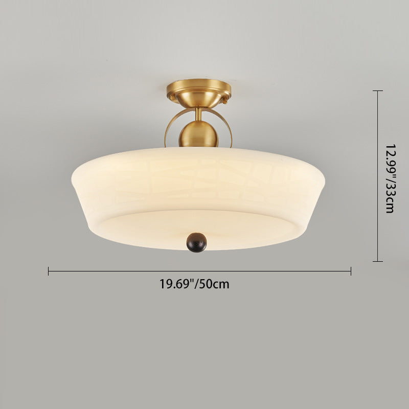 Mid-Century Brass Acrylic Round Dome Ceiling Light