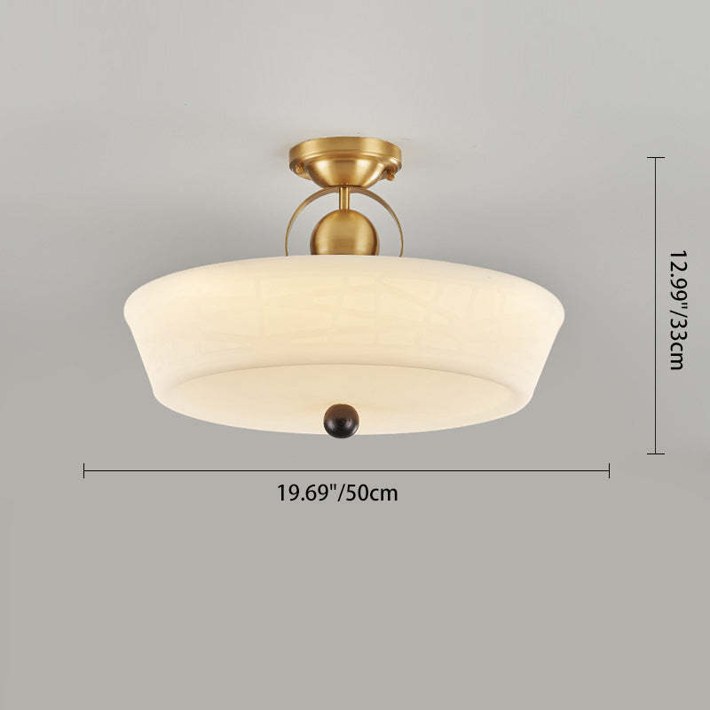 Mid-Century Brass Acrylic Round Dome Ceiling Light