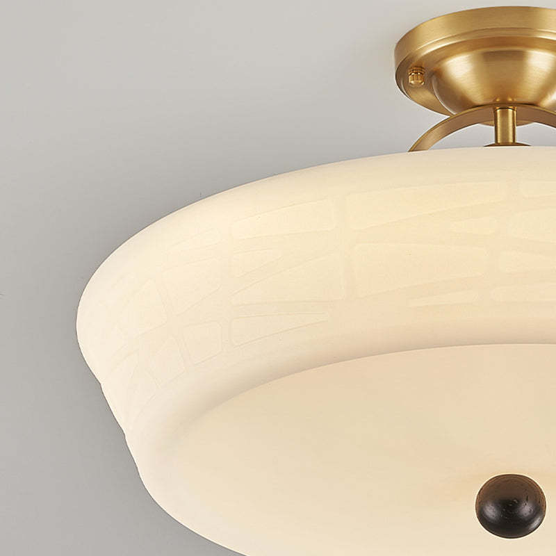 Mid-Century Brass Acrylic Round Dome Ceiling Light