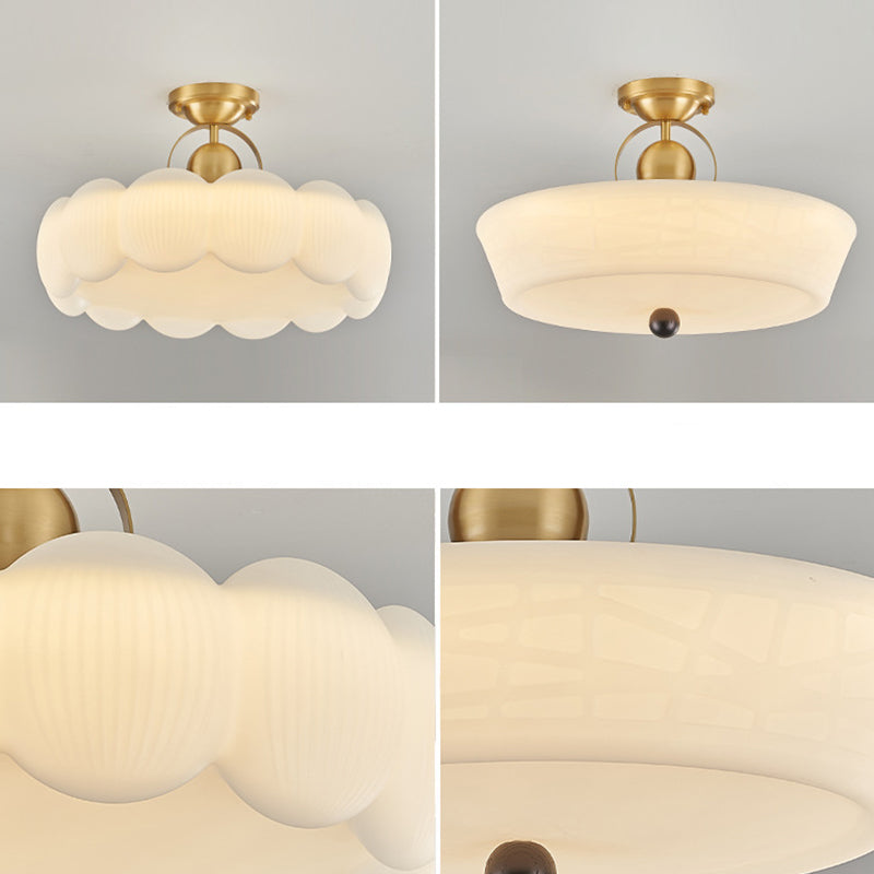 Mid-Century Brass Acrylic Round Dome Ceiling Light