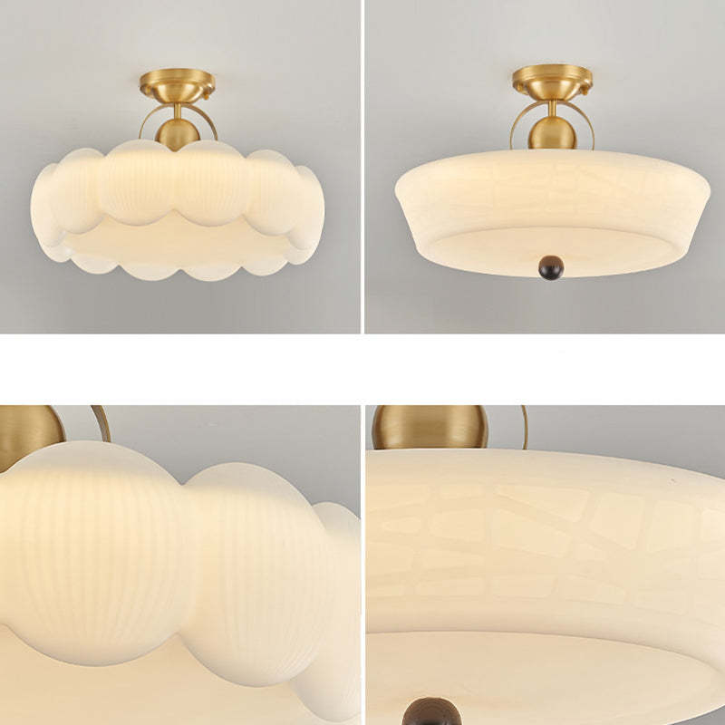 Mid-Century Brass Acrylic Round Dome Ceiling Light