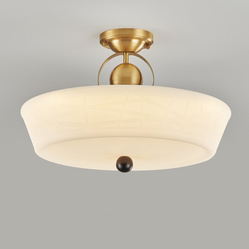 Mid-Century Brass Acrylic Round Dome Ceiling Light