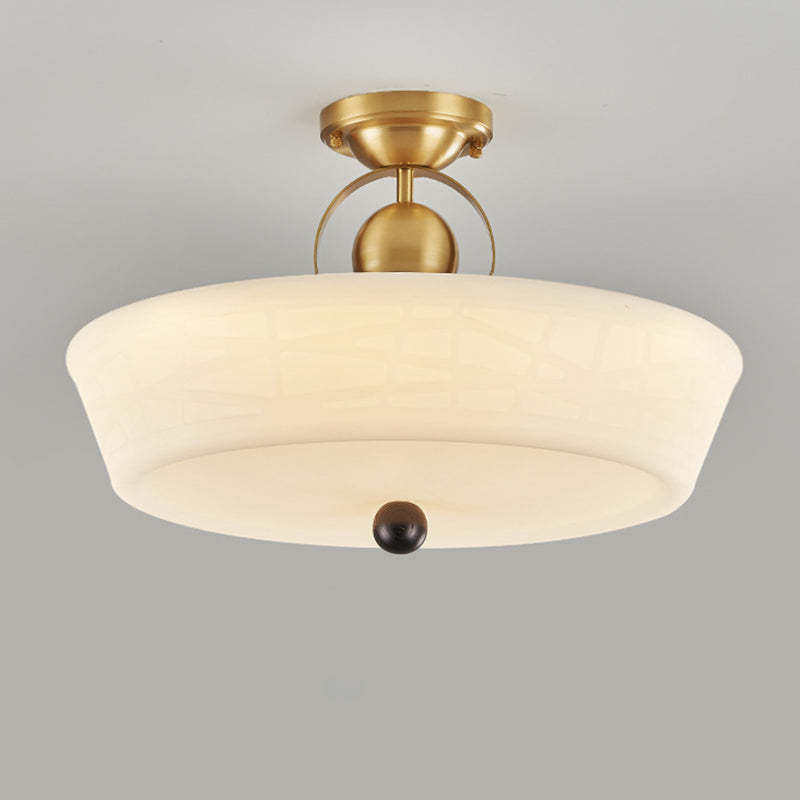 Mid-Century Brass Acrylic Round Dome Ceiling Light