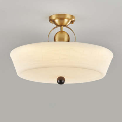 Mid-Century Brass Acrylic Round Dome Ceiling Light
