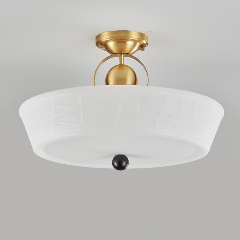 Mid-Century Brass Acrylic Round Dome Ceiling Light
