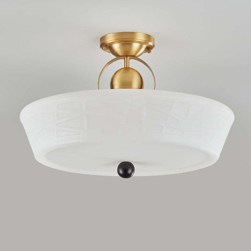 Mid-Century Brass Acrylic Round Dome Ceiling Light
