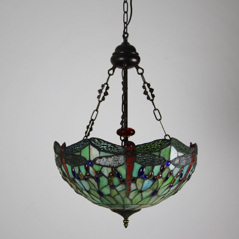 Tiffany Alloy Stained Glass Dragonfly Dome Chandelier