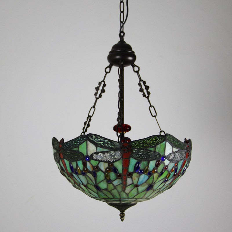 Tiffany Alloy Stained Glass Dragonfly Dome Chandelier