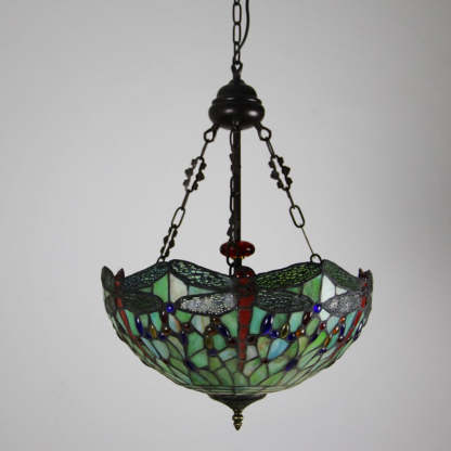 Tiffany Alloy Stained Glass Dragonfly Dome Chandelier
