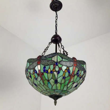 Tiffany Alloy Stained Glass Dragonfly Dome Chandelier