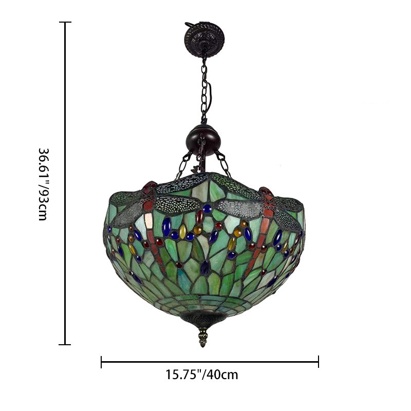 Tiffany Alloy Stained Glass Dragonfly Dome Chandelier