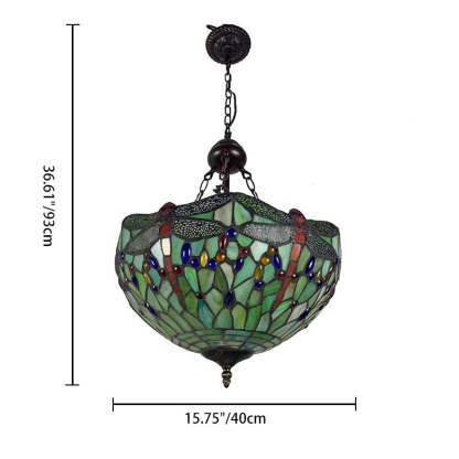 Tiffany Alloy Stained Glass Dragonfly Dome Chandelier