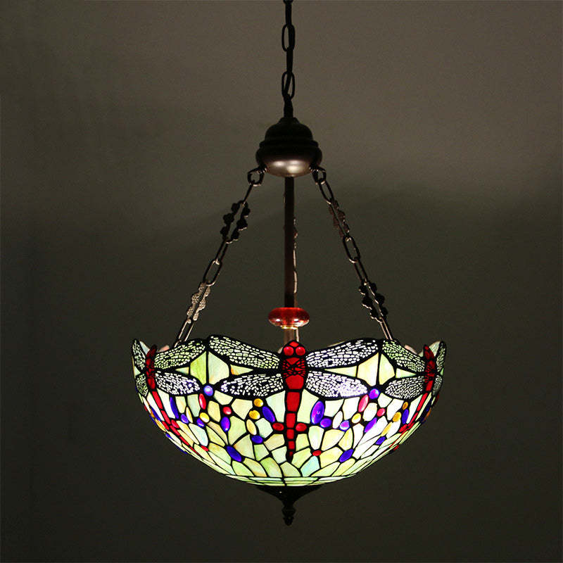 Tiffany Alloy Stained Glass Dragonfly Dome Chandelier — 110V-120V For US/CA
