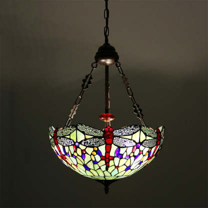 Tiffany Alloy Stained Glass Dragonfly Dome Chandelier — 110V-120V For US/CA