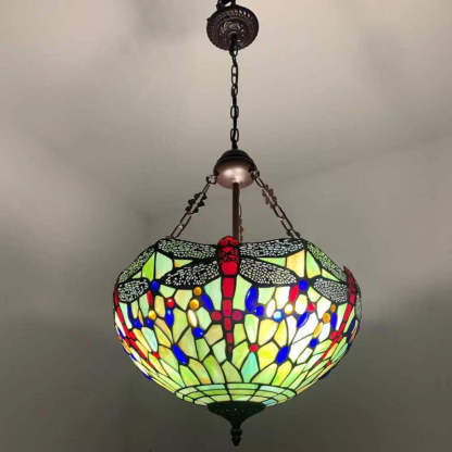 Tiffany Alloy Stained Glass Dragonfly Dome Chandelier — 220V-240V For UK/AU