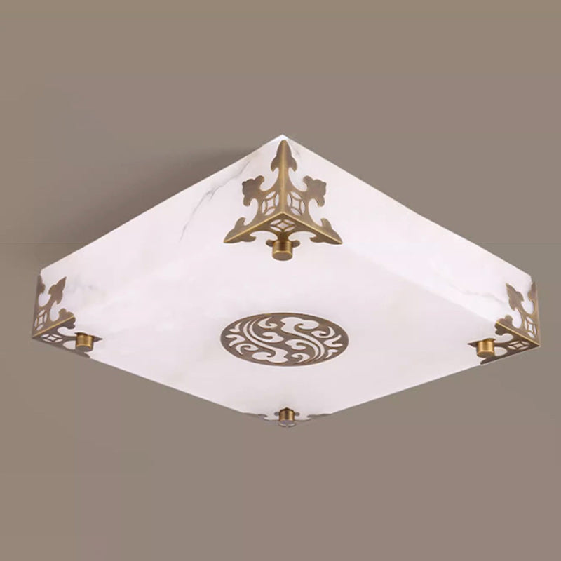 Chinese Brass Jade Square LED Flush Mount Light