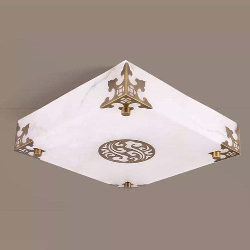 Chinese Brass Jade Square LED Flush Mount Light