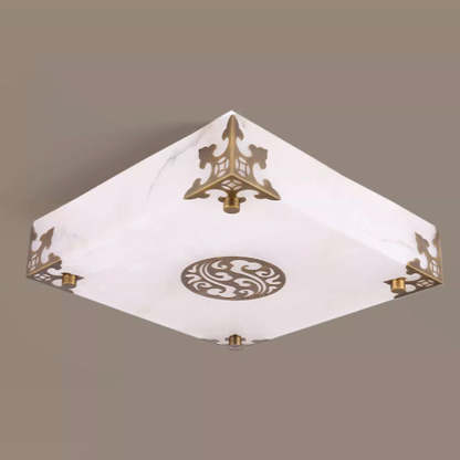 Chinese Brass Jade Square LED Flush Mount Light