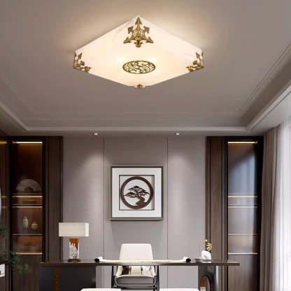 Chinese Brass Jade Square LED Flush Mount Light