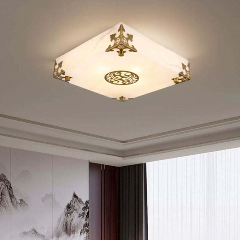Chinese Brass Jade Square LED Flush Mount Light