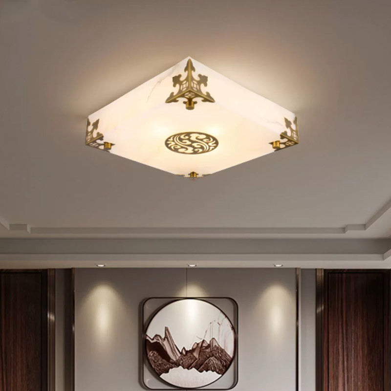 Chinese Brass Jade Square LED Flush Mount Light