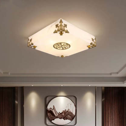 Chinese Brass Jade Square LED Flush Mount Light
