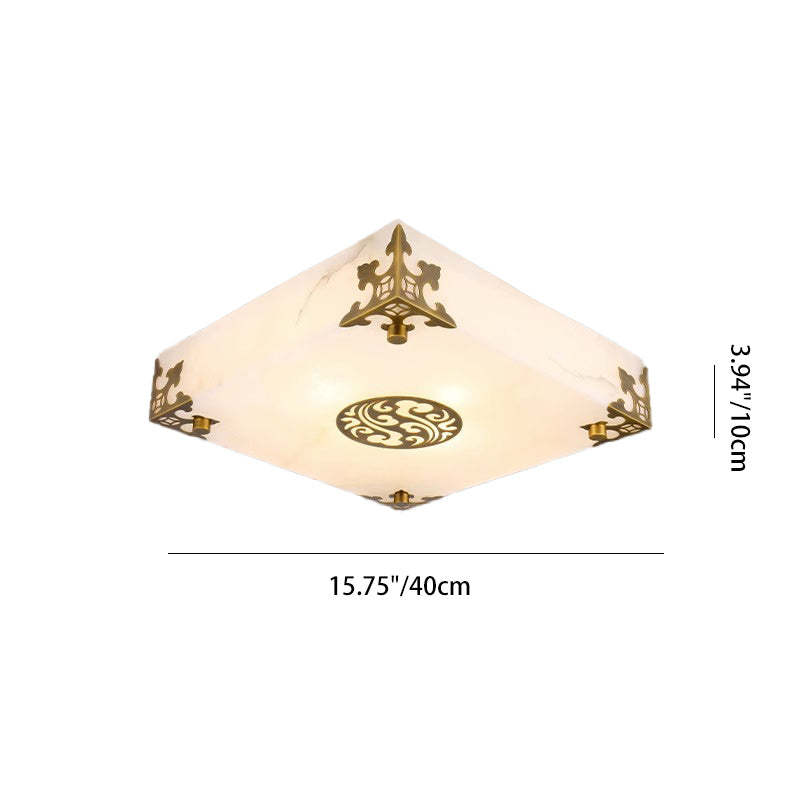 Chinese Brass Jade Square LED Flush Mount Light