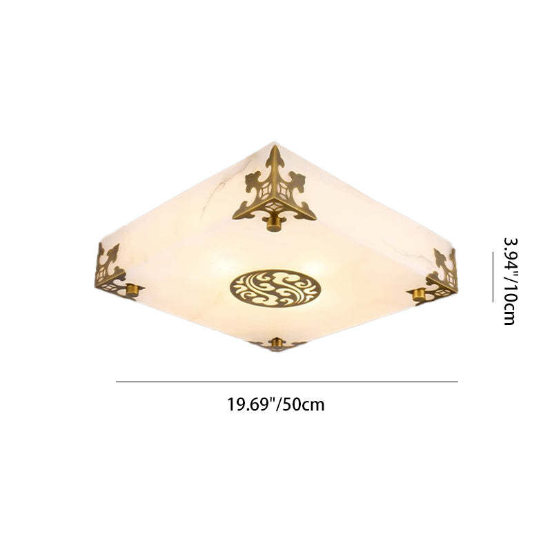 Chinese Brass Jade Square LED Flush Mount Light