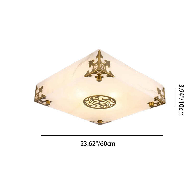 Chinese Brass Jade Square LED Flush Mount Light