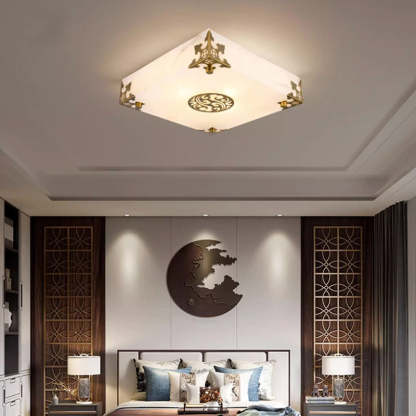 Chinese Brass Jade Square LED Flush Mount Light