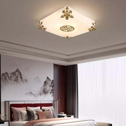 Chinese Brass Jade Square LED Flush Mount Light