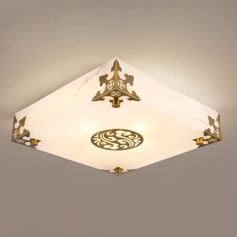 Chinese Brass Jade Square LED Flush Mount Light